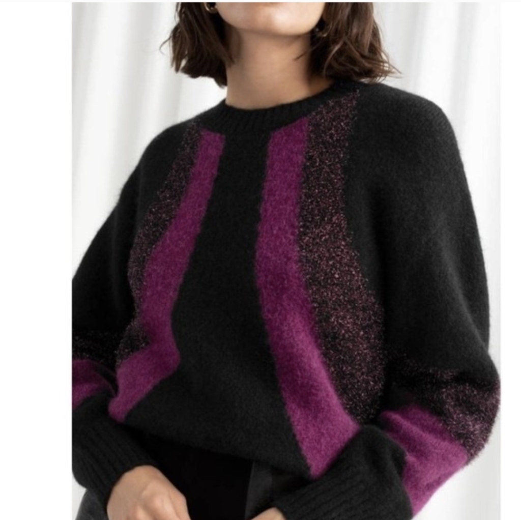 & Other Stories Paris Atelier Black Purple Glitter Alpaca Sweater Size Xs